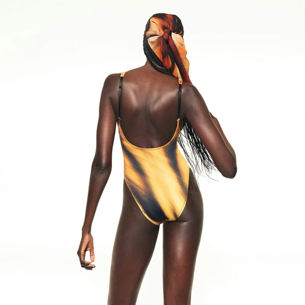 BB1. NWT SKIMS X ROBERTO CAVALLI SCOOP NECK ONE PIECE IN TIGER FACE PRINT
